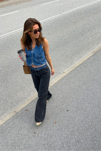 BEATE MW WIDE JEANS, Black denim / medium blue