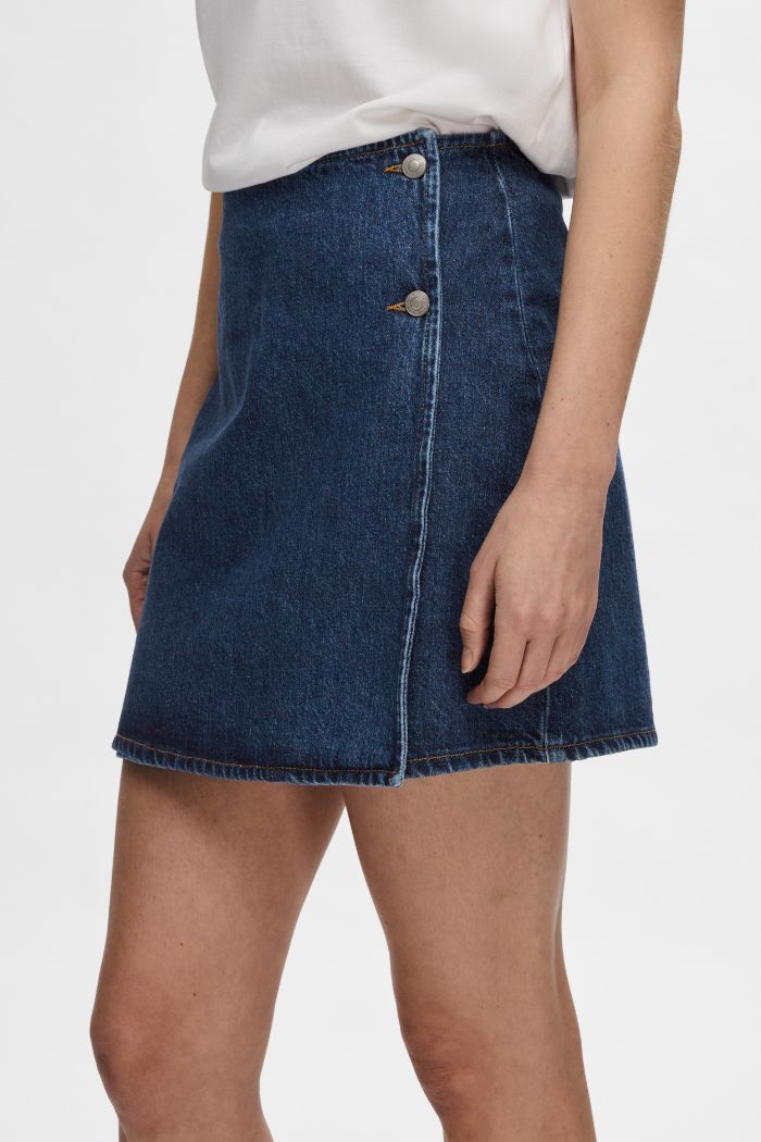 Claire MW wrap denim skirt, Medium blue melange